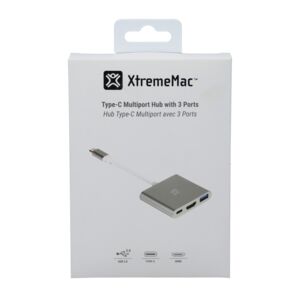 XtremeMac Type-C Multiport Hub with 3 Ports Grey and White 9cm